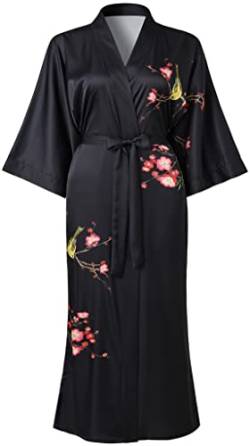 Ledamon Damen Plus Größe Kimono Robe lang für Frauen - Tasche Floral Bademantel Nachthemd (Schwarz) von Ledamon