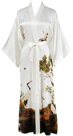 Ledamon Damen Seide Kimono Robe Bademantel, 100% Seide - klassische Floral Morgenmantel Nachthemd (Elfenbeinfarben) von Ledamon