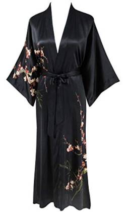 Ledamon Damen Seide Kimono Robe Bademantel, 100% Seide - klassische Floral Morgenmantel Nachthemd (Schwarz) von Ledamon