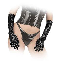 Ledapol - Glänzende elegante lange Lack Handschuhe mit Zip schwarz - Gr. L von Ledapol