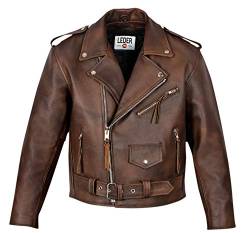 LEDER24H Herren Lederjacke Motorradjacke Biker Jacke Winter Sommer 2010, Braun, 4XL von Leder24h lederwaren rund um die Uhr