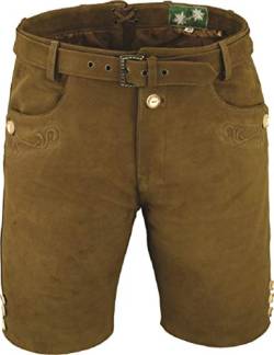 Bayerische Kurze Damen Lederhose mit Gürtel, Trachtenlederhose Frauen kurz, Damen Trachtenlederhose im Nubuk Echtleder Camel- mit Gürtel (40 EU, Camel) von LederGwand