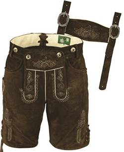 Bayerische Lederhose kurz Herren Tracht Lederhose Kurze Herren Trachtenhose aus hochwertiges Veloursleder, mit Träger und Antikstick (54) von LederGwand