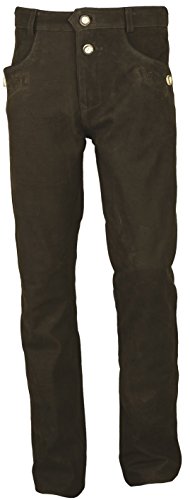 Fuente Bayerische Lederhose Herren Tracht lang- Damen Trachtenlederhose lang aus hochwertiges Echt Leder Nubuk Leder, Braun (56, Braun) von LederGwand