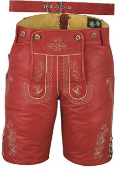 Fuente Lederhose mit Gürtel, echt Leder Nappa antik Trachten Lederhose Herren kurz, Damen Trachtenlederhose mit Gürtel in Rot Vintage (48 EU, Antik Rot) von LederGwand