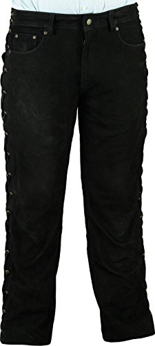 Fuente Schnürlederhose ohne Knienaht- Biker Lederhose Herren Damen Bikerjeans - Schnür Lederjeans Motorrad Lederhose aus Nubuk echt Leder Schwarz (46 EU, Schwarz) von LederGwand