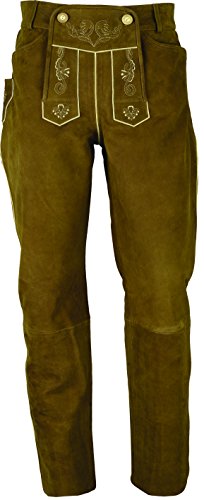 Lederhose lang Herren/Damen- Trachten Lederhose lang in echt Leder festem Nubuk, Bayerische Lederhose in Camel (35, Hellbraun) von LederGwand