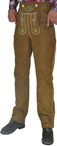 Lederhose lang Herren-Damen- Hochwertige Trachten Lederhose lang in echt Leder Nubuk, Bayerische Lederhose in Camel (34, Camel) von LederGwand