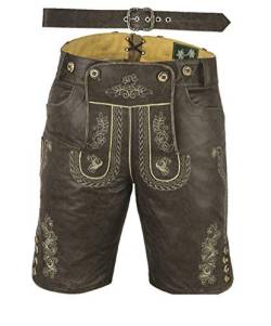 Lederhose mit Gürtel, echt Leder Nappa antik Trachten Lederhose Herren kurz, Damen Trachtenlederhose mit Gürtel in Schwarz Vintage (48, Antik Schwarz) von LederGwand