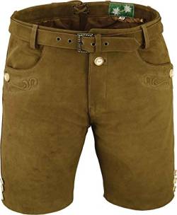 Lederhose mit Gürtel, echt Leder Nubuk Trachten Lederhose Herren kurz, Damen Trachtenlederhose mit Gürtel in Braun | Hell Braun | Schwarz | Grau (54, Camel) von LederGwand