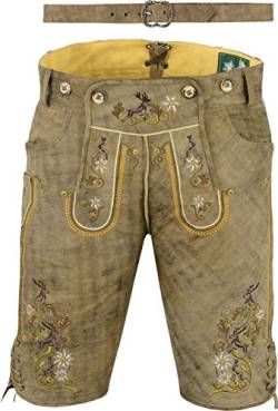 Lederhose mit Gürtel, echt Leder Nubuk Trachten Lederhose Herren kurz, Trachtenlederhose kurz Damen mit Gürtel in Beige- Braun (40 EU Damen, Beige-Braun) von LederGwand