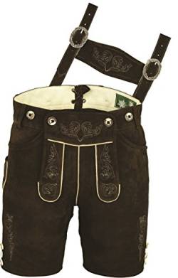 Trachten Lederhose Herren kurz, Damen Trachtenlederhose aus echt Leder Wildbock mit Träger in Braun (54, Braun) von LederGwand