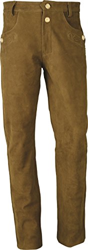 Trachten Lederhose lang Herren-Damen- Hochwertige Trachtenhose Leder lang in echt Leder Nubuk, Bayerische Lederhose in Camel (as3, Waist, Numeric_36, Regular, Regular, Camel) von LederGwand