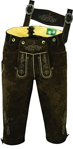 Trachtenlederhose Herren- Damen Kniebundlederhose -Trachtenlederhose Männer mit Träger Braun- Trachtenhose Herren Kniebundhose Leder Damen (60) von LederGwand