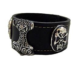 Leder Armband Thors Hammer Nordic Skull 3,6 cm breit Armschmuck Farbe schwarz von Lederecke Konstanz