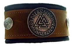 Lederarmband 2 Farbig Hellbraun-Schwarz Wotansknoten mit Odin Schutz von Lederecke Konstanz