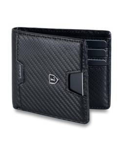 Lederhand® Anao Wallet– Premium Leder Geldbörse handgemacht für Herren und Damen Portemonnaie Aluminium Kartenhalter mit Münzfach und Scheinfach - Platz für 8 Karten mit RFID NFC Schutz (Carbon) von Lederhand