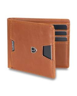 Lederhand® Anao Wallet– Premium Leder Geldbörse handgemacht für Herren und Damen Portemonnaie Aluminium Kartenhalter mit Münzfach und Scheinfach - Platz für 8 Karten mit RFID NFC Schutz (Hellbraun) von Lederhand