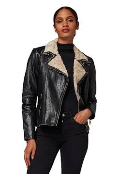 Lederjacke Damen Hailie Biker Style - Premium Lamm Fellfütterung (XL, Schwarz) von Lederjacke