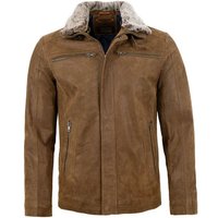 Lederjacken24 Lederjacke Tammo Herren Echtleder Lederjacke echtes Leder Kunstfell braun von Lederjacken24