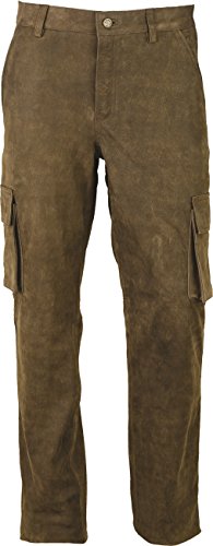 Cargo Jagd Lederhose Herren lang- Lange Lederhose Damen - Cargo Lederhose- Echt Leder Nubuk - Lederhose Jeans 501 Antik Braun | Olive- Motorrad Lederjeans (42, Olive) von Lederprofi