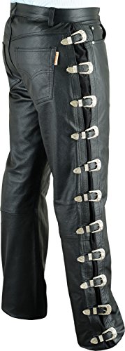 Fuente Biker Lederhose mit Schnallen Herren-Damen Bikerjeans - Lederjeans Motorrad Lederhose aus Nappa echt Leder Schwarz (60, Schwarz) von Lederprofi