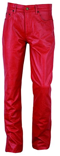 Fuente Retro Slim fit Tube Lederhose Herren Damen lang - Lederjeans- Leder Hose Jeans 501 Rot- Motorrad Lederjeans- 1A Qualität Rind Antik Retro Nappa Rot (48 EU, Rot Antik) von Lederprofi