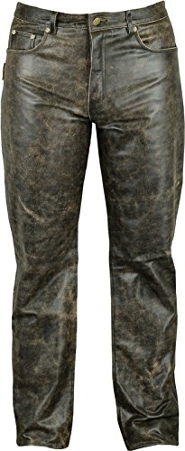 Fuente Vintage Röhren Lederhose lang Herren Damen eng- Lederjeans - Echt Leder Rind, Lederhose Jeans 501- Motorrad Lederhose Lederjeans (48 EU, Schwarz Vintage) von Lederprofi