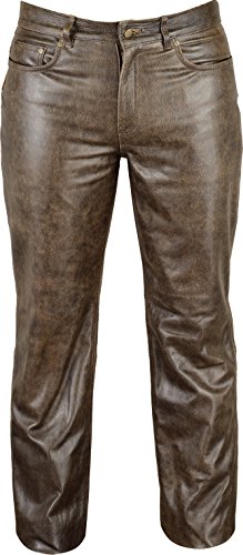 Fuente Vintage Röhren Lederhose lang Herren Damen eng- Lederjeans - Echt Leder Rind, Lederhose Jeans 501- Motorrad Lederhose Lederjeans (52 EU, Vintage Braun) von Lederprofi