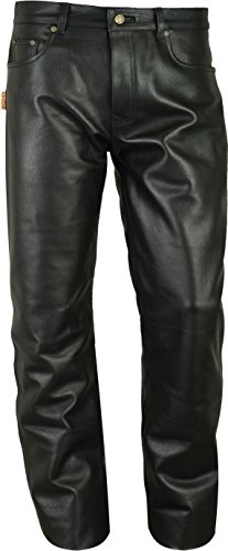 Fuente glatt Lederhose Herren/Damen lang - Lederjeans ohne Knienaht- Echt Leder, Lederhose Jeans 501 Schwarz- Motorrad Lederjeans- 1A Qualität Rind Mild Nappa (39, Schwarz) von Lederprofi