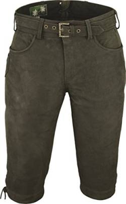 Kniebundhose Leder Nubuk-Fuente Jagd Lederhose mit Gürtel- Trachtenlederhose Herren- Damen Kniebundlederhose -Trachten Lederhose mit Gürtel in Braun und Olive, Trachtenhose Knielang (44, Olive) von Lederprofi