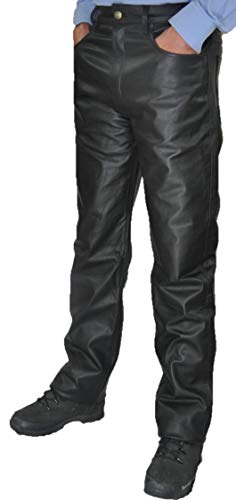 Lederhose lang Herren/Damen - Lederjeans- Echt Leder festem Aniline, Lederhose Jeans 501 Schwarz- Motorrad Lederjeans (39, Schwarz) von Lederprofi