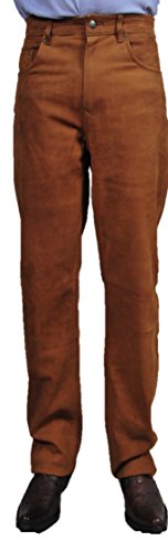 Lederjeans Herren- Lederhose Herren lang Damen echtes Skipper Nubuk Leder Büffellederhose Fuente Motorrad Biker Jagd REIT Trachten Lederhose in Cognac - überrgröße (W30/L34 (75-77cm), Cognac) von Lederprofi