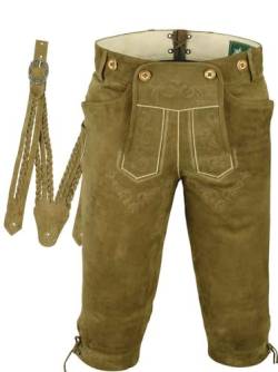 Trachtenlederhose Herren Kniebundlederhose -Trachten Lederhose mit Träger in Beige- Trachtenhose Knielang aus echt Leder Wildbock von Lederprofi