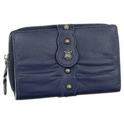 Luxus Leder Damen Geldbörse Portemonnaie mit Eulen Relief aus Metall Geldbeutel mit Reißverschluss 15,5 cm 58926 Farbe Navy von Ledershop24