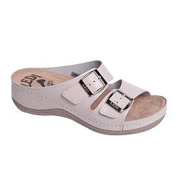 Ledi Anatomic 404-17 Lederschuhe Sandalen Sandalette Clog Pantolette Komfortschuhe Hausschuhe, Damen, Beige, EU 39 von Ledi