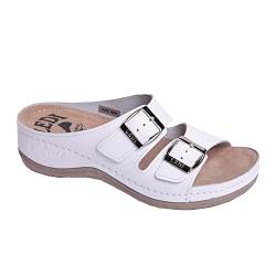 Ledi Anatomic 404-18 Lederschuhe Sandalen Sandalette Clog Pantolette Komfortschuhe Hausschuhe, Damen, Weiss, EU 37 von Ledi