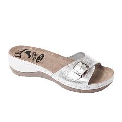 Ledi Anatomic 407-S1 Lederschuhe Sandalen Sandalette Clog Pantolette Komfortschuhe Hausschuhe, Damen, Silber Weiß, EU 39 von Ledi