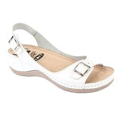 Ledi Anatomic 408-18 Lederschuhe Sandalen Sandalette Clog Pantolette Komfortschuhe Hausschuhe, Damen, Weiß, EU 41 von Ledi