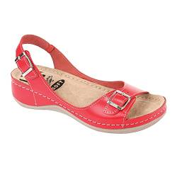 Ledi Anatomic 408-24 Lederschuhe Sandalen Sandalette Clog Pantolette Komfortschuhe Hausschuhe, Damen, Rot, EU 37 von Ledi