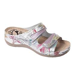 Ledi Anatomic 412-D1 Lederschuhe Sandalen Sandalette Clog Pantolette Komfortschuhe Hausschuhe, Damen, Blume, EU 37 von Ledi