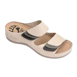 Ledi Anatomic 425-OR48 Lederschuhe Sandalen Sandalette Clog Pantolette Komfortschuhe Hausschuhe, Damen, Beige, EU 37 von Ledi