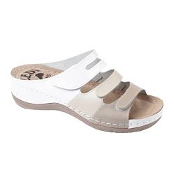 Ledi Anatomic 432-6 Lederschuhe Sandalen Sandalette Clog Pantolette Komfortschuhe Hausschuhe, Damen, Weiß-Beige, EU 39 von Ledi