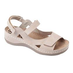 Ledi Anatomic 435-OR48 Lederschuhe Sandalen Sandalette Clog Pantolette Komfortschuhe Hausschuhe, Damen, Beige, EU 39 von Ledi