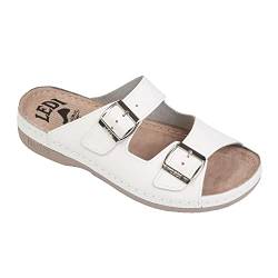 Ledi Anatomic 804-18 Lederschuhe Sandalen Sandalette Clog Pantolette Komfortschuhe Hausschuhe, Herren, Weiß, EU 44 von Ledi