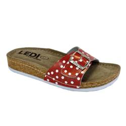 Ledi Anatomic 94-DOT Lederschuhe Sandalen Sandalette Clog Pantolette Komfortschuhe Hausschuhe, Damen, Rot mit weißen Punkten, EU 39 von Ledi