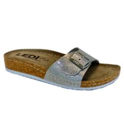 Ledi Anatomic 94-SIL Lederschuhe Sandalen Sandalette Clog Pantolette Komfortschuhe Hausschuhe, Damen, Silber, EU 39 von Ledi