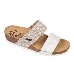 Ledi Anatomic 951-E1 Lederschuhe Sandalen Sandalette Clog Pantolette Komfortschuhe Hausschuhe, Damen, Weißes Gold, EU 39 von Ledi