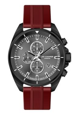 Lee Cooper Analoge Herren-Armbanduhr mit grauem Zifferblatt - LC07881.668, Rot von Lee Cooper