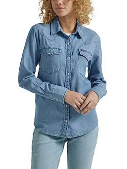 Lee Damen Legendäres Slim Fit Western Snap Shirt Hemd, Decent Mid-Mid Blue, X-Groß von Lee